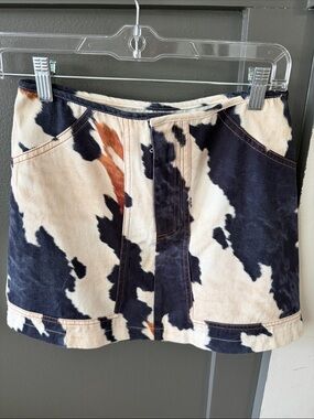 Cow-Print Mini Skirt in Blue, Cream & Rust